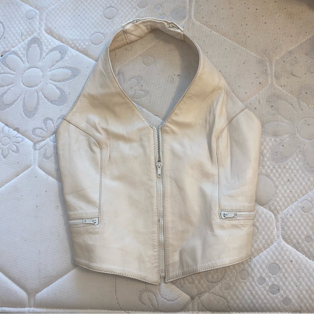 Genuine white leather vintage halter top